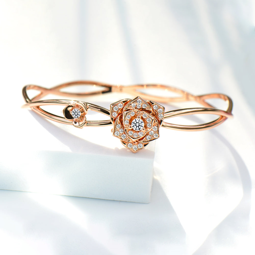 Diamond Rose Flower Bangle Bracelet HX Jewelry