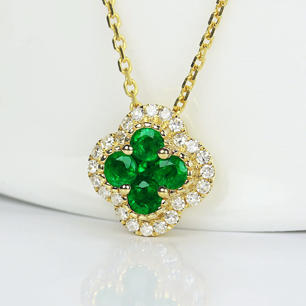 Diamond Emerald Lucky Clover Four Leaf Necklace | HX Jewelry