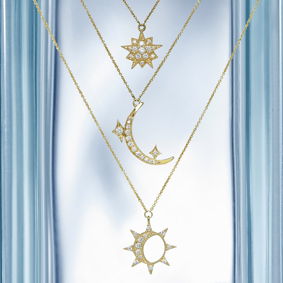 Diamond Star Moon and Sun Pendant Necklace | HX Jewelry