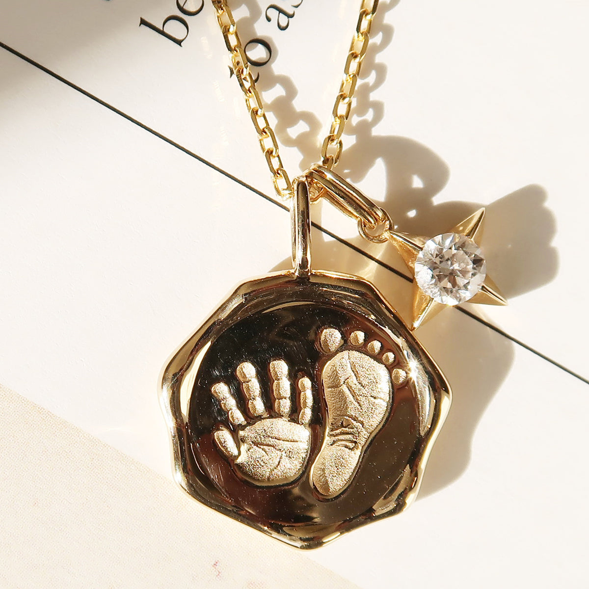 Baby Hand and Foot Print Gold Wax Seal Pendant HX Jewelry