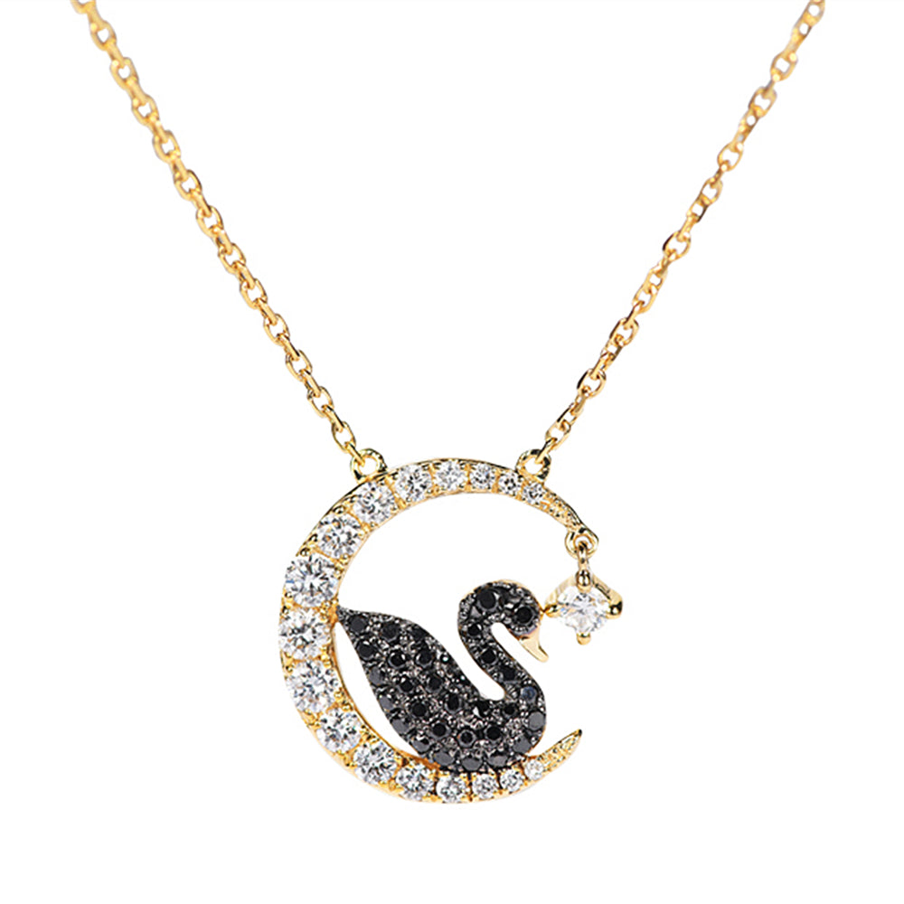 Diamond Swan With Crescent Moon And Stars Necklace HX Jewelry diamond-swan-with-crescent-moon-and-stars-necklace-hx-jewelry