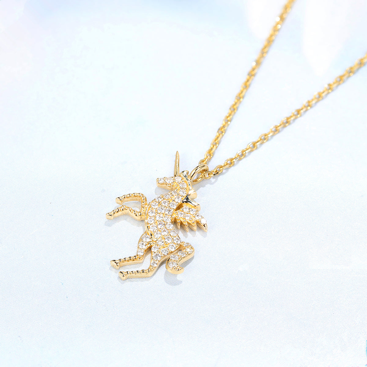 Diamond Flying Unicorn Pendant Necklace - 14K Rose Gold