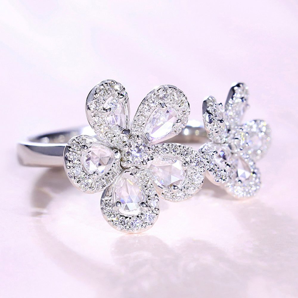Double Diamond Sakura Flowers Open Ring | HX Jewelry