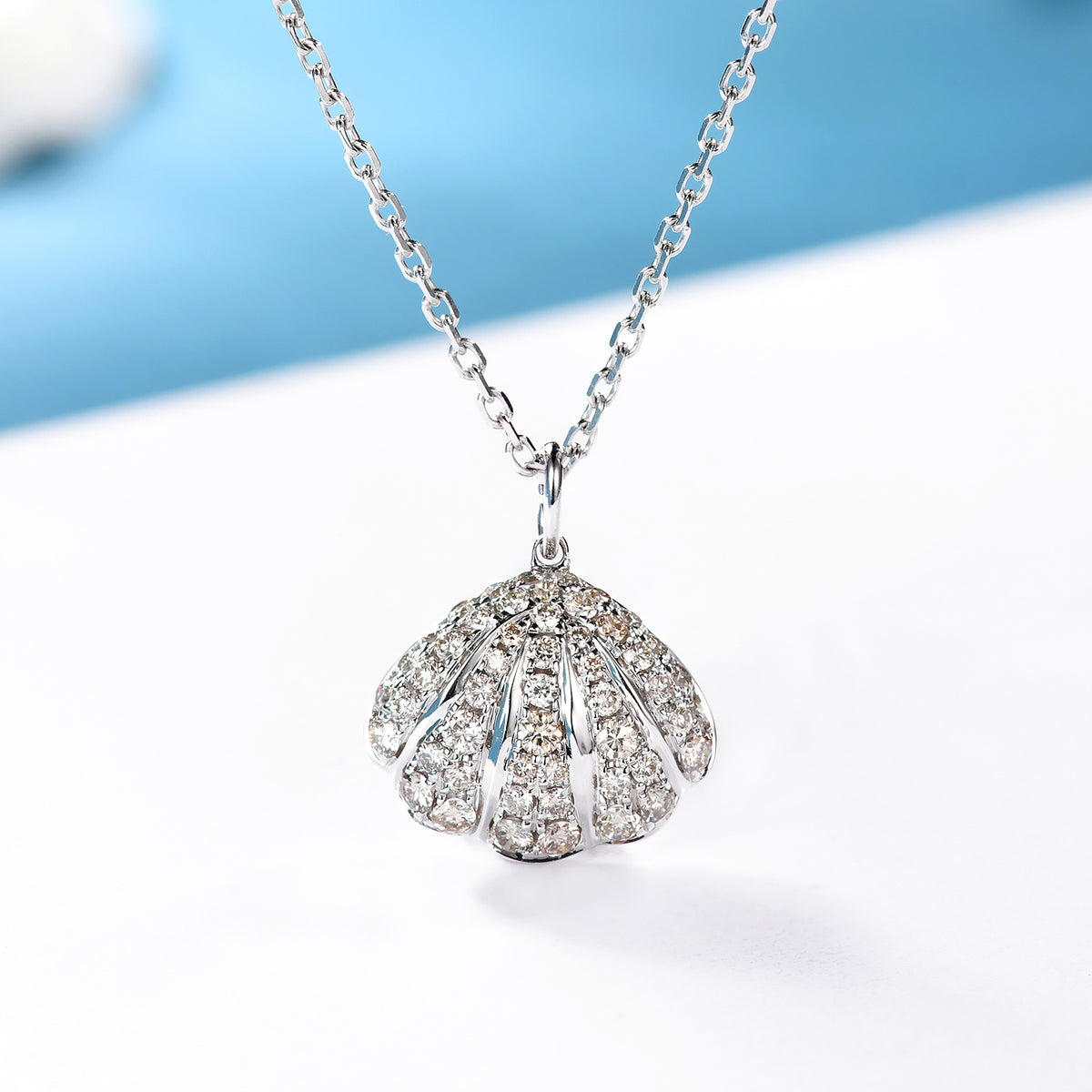 Diamond Sea Shell Pendant Necklace | HX Jewelry