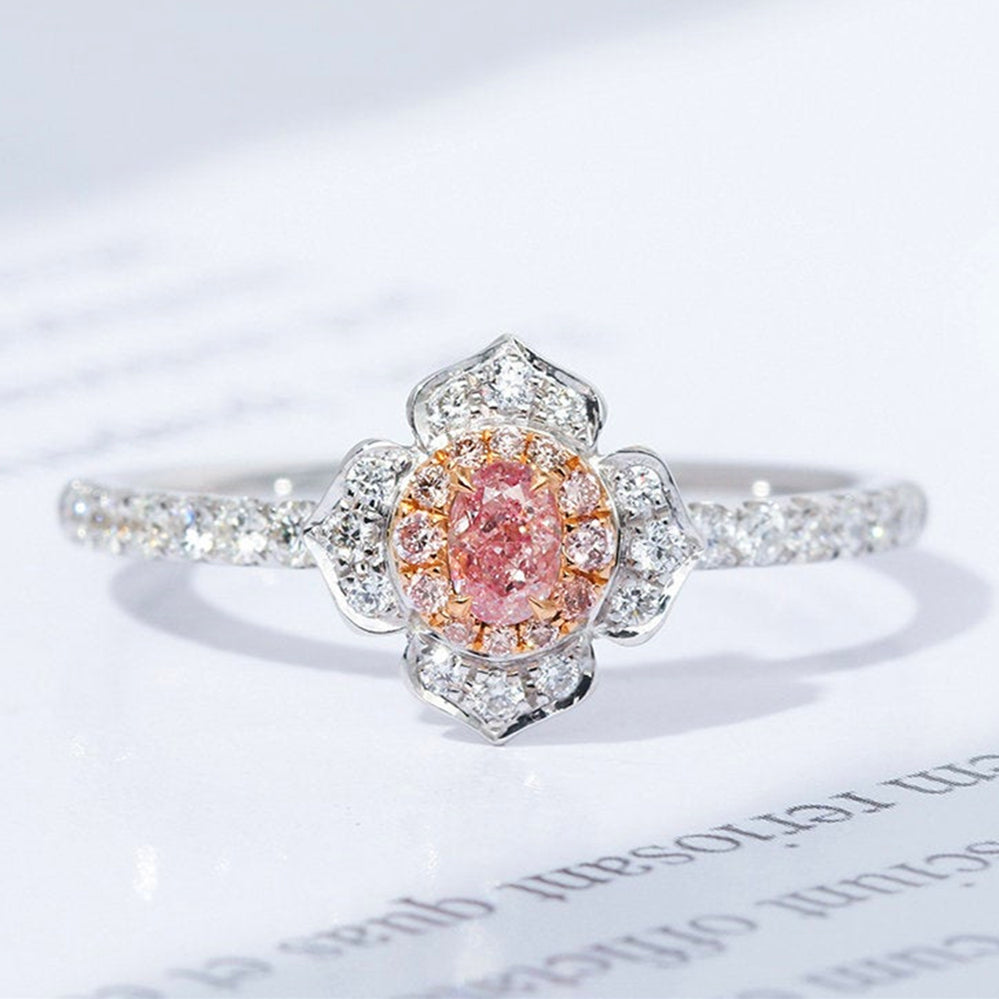 Pink Diamond Flower Shape Engagement Ring HX Jewelry