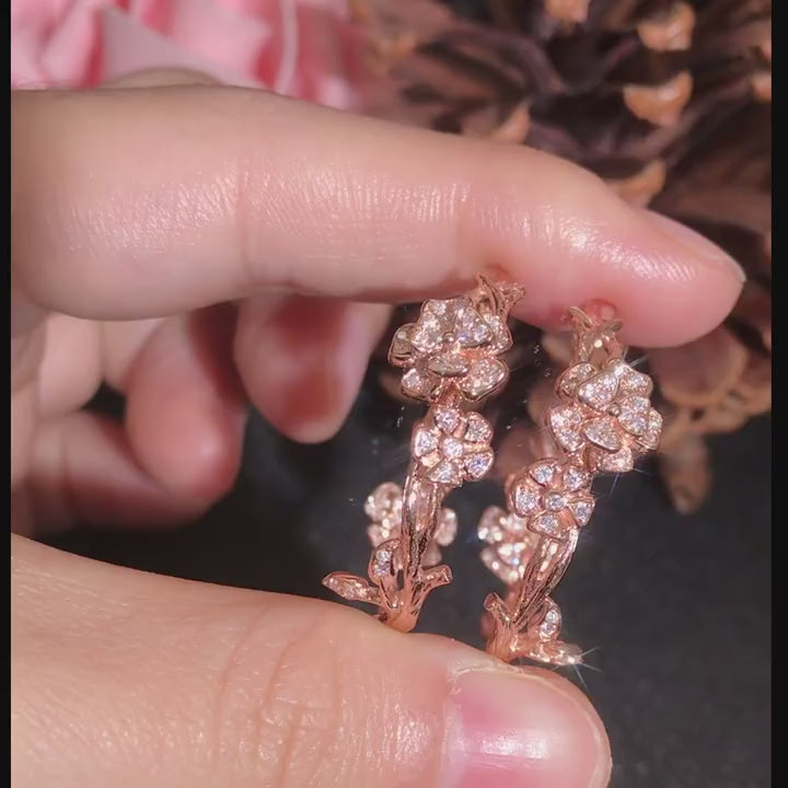 Diamond Rose Vine Hoop Earrings | HX Jewelry
