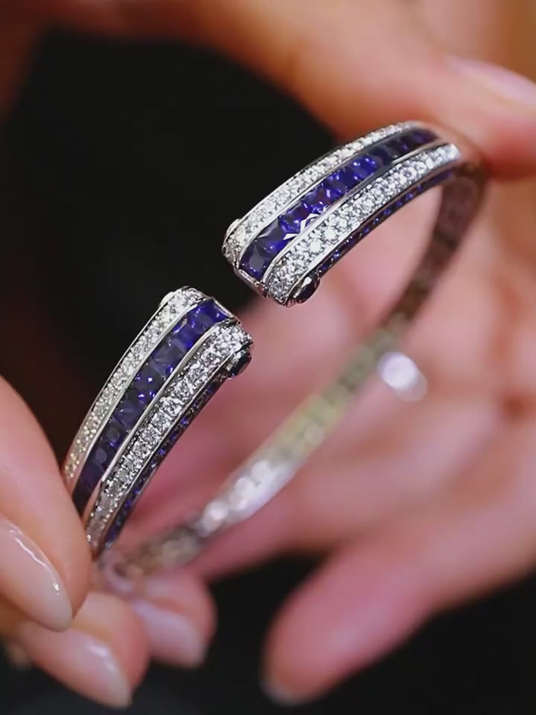 5CTW Diamond and Sapphire Ionic Bangle Bracelet | HX Jewelry
