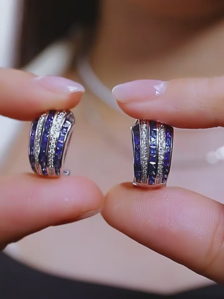 Diamond and Sapphire Ionic Latch Back Earrings | HX Jewelry