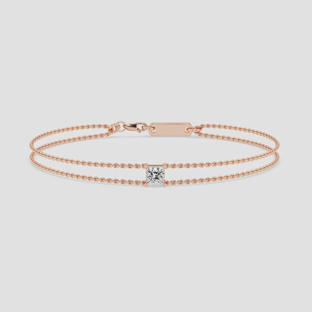 Princess Cut Lab Diamond Double Chain Bracelet | HX Jewelry