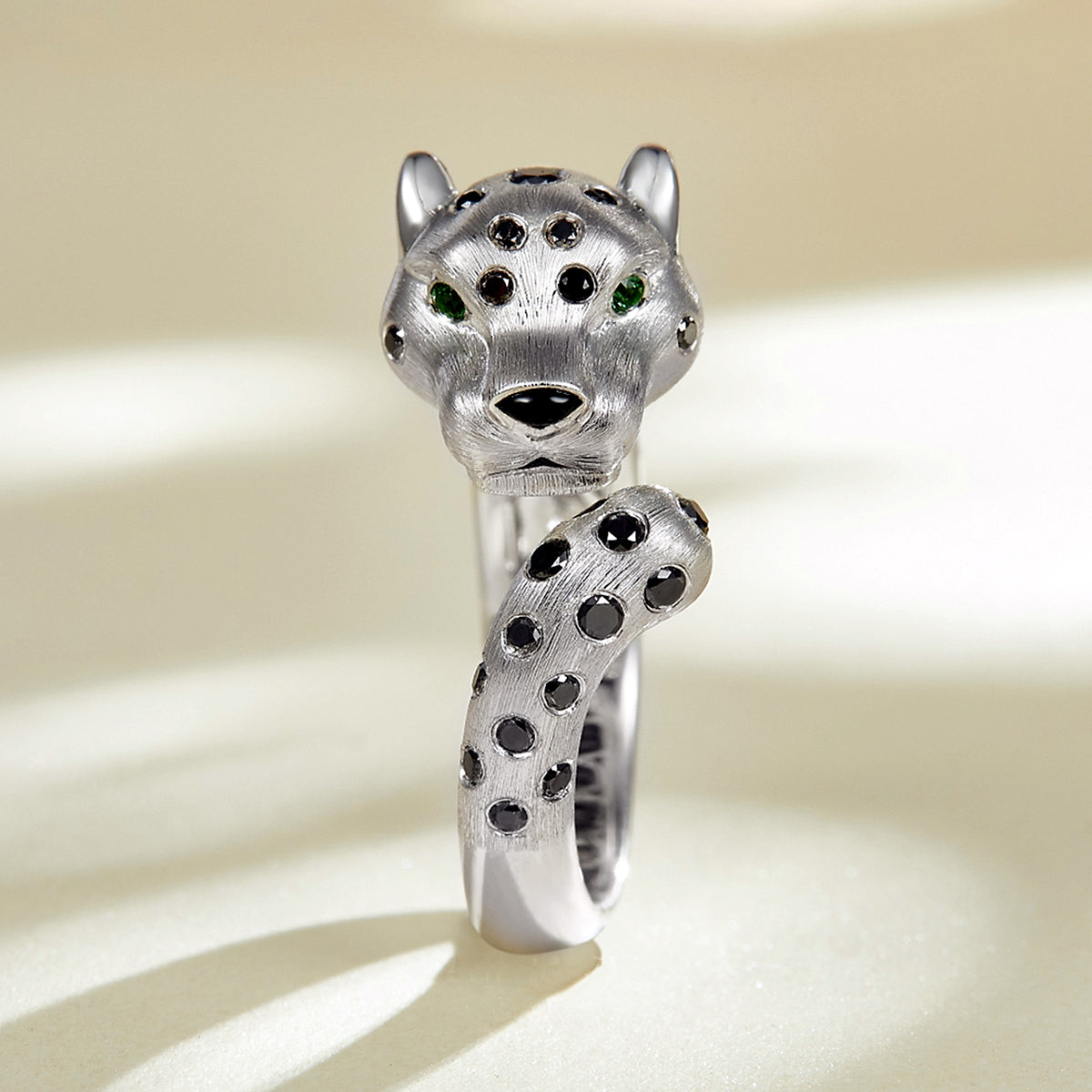 White Gold Black Diamond Panther Wrap Ring | HX Jewelry