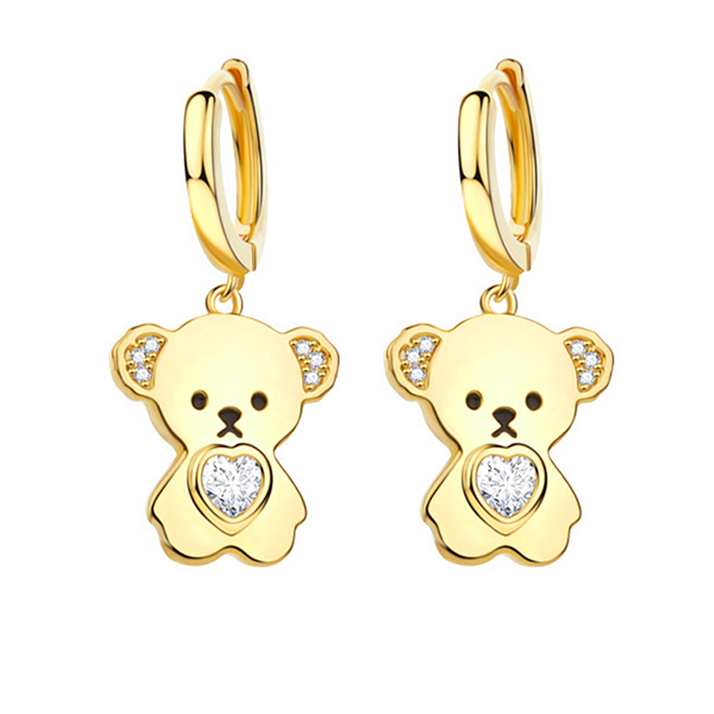Diamond Teddy Bear With Rotatable Flower Earrings | HX Jewelry