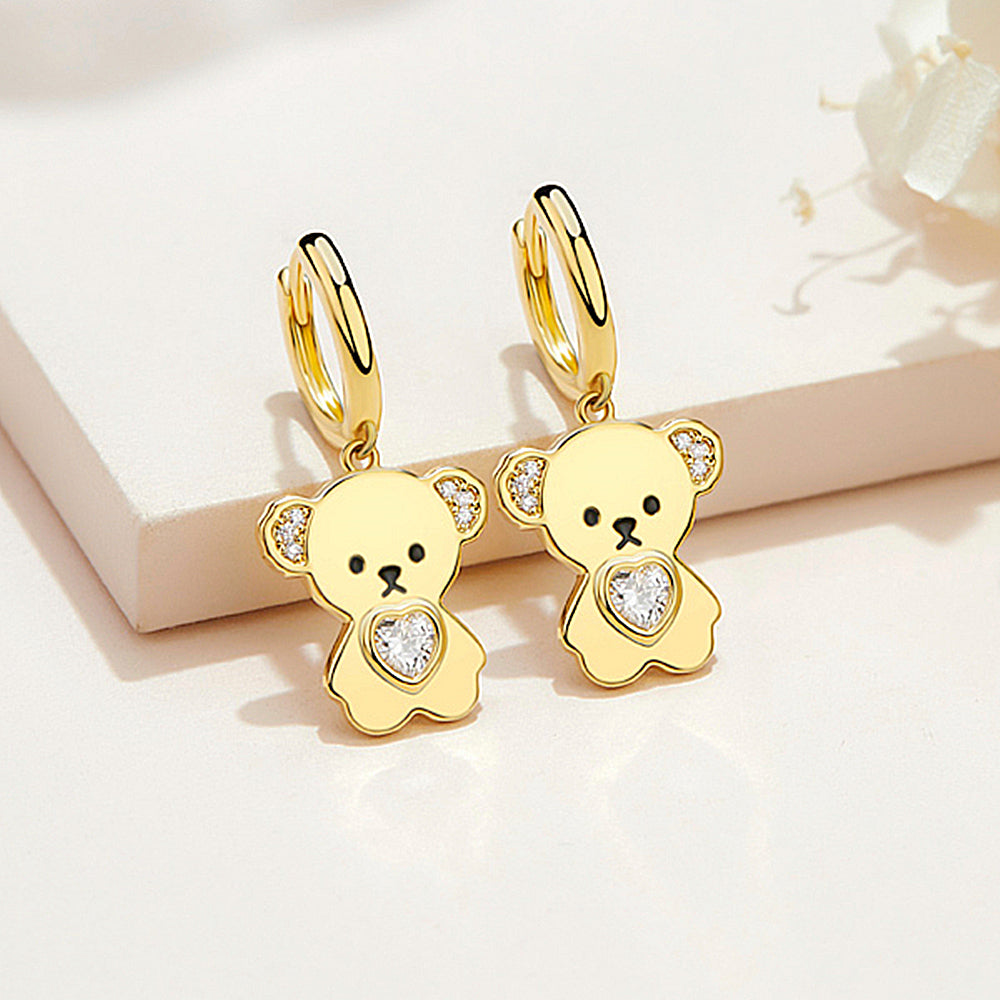 Diamond Teddy Bear With Rotatable Flower Earrings | HX Jewelry