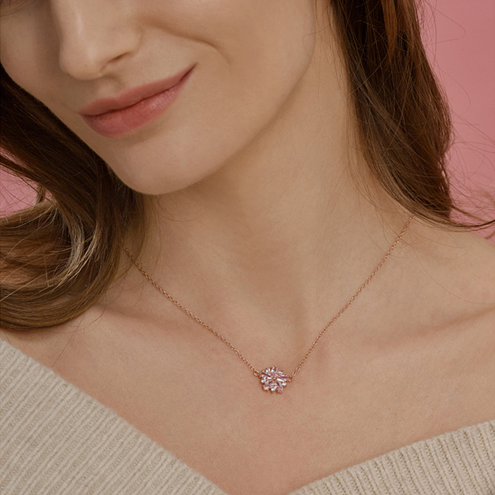 Hot Pink Sapphire Solitaire Necklace in Solid Gold 18K Yellow