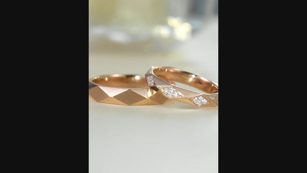 Faceted Diamond Couple Wedding Rings