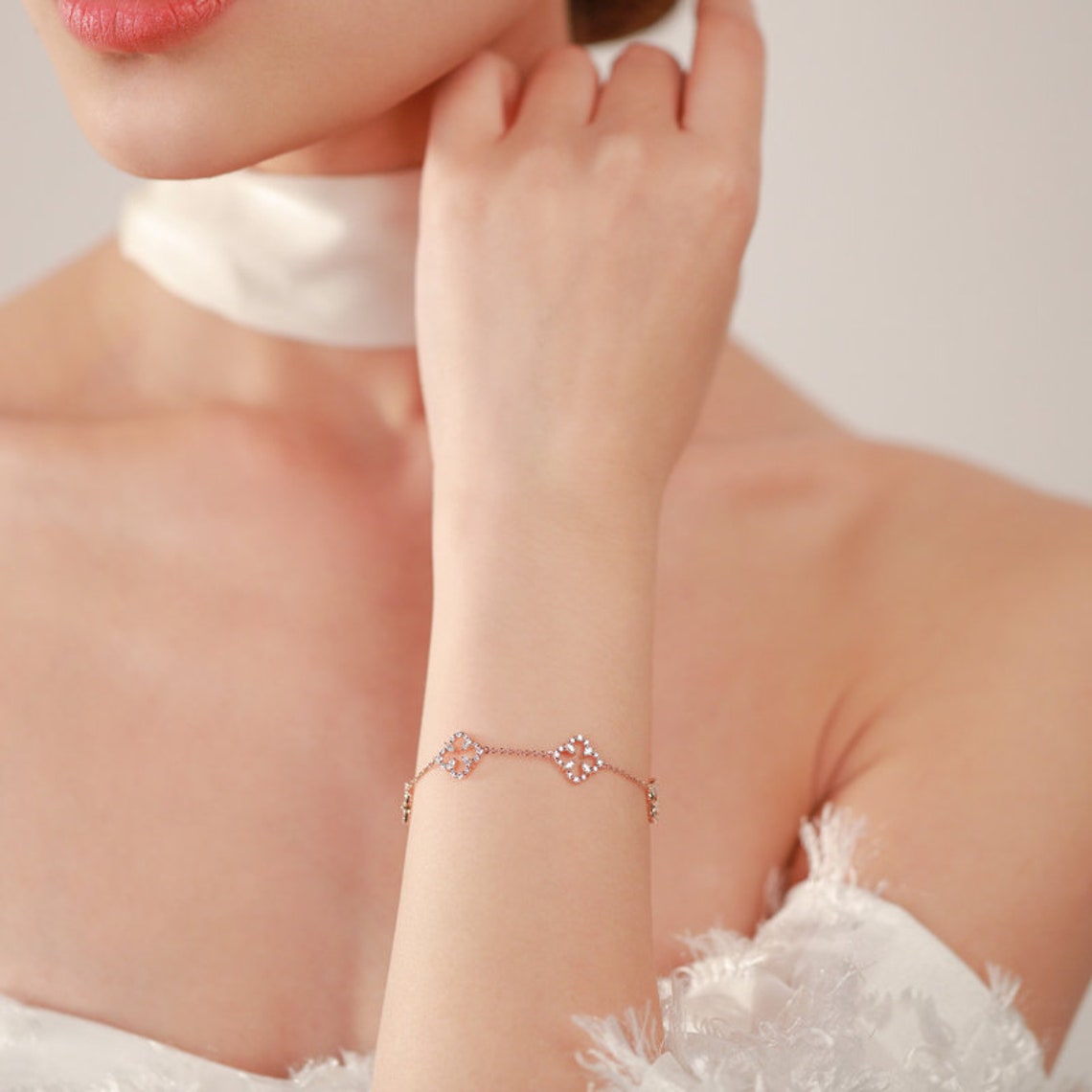 [HX Jewelry] Diamond Lucky Clover Bracelet