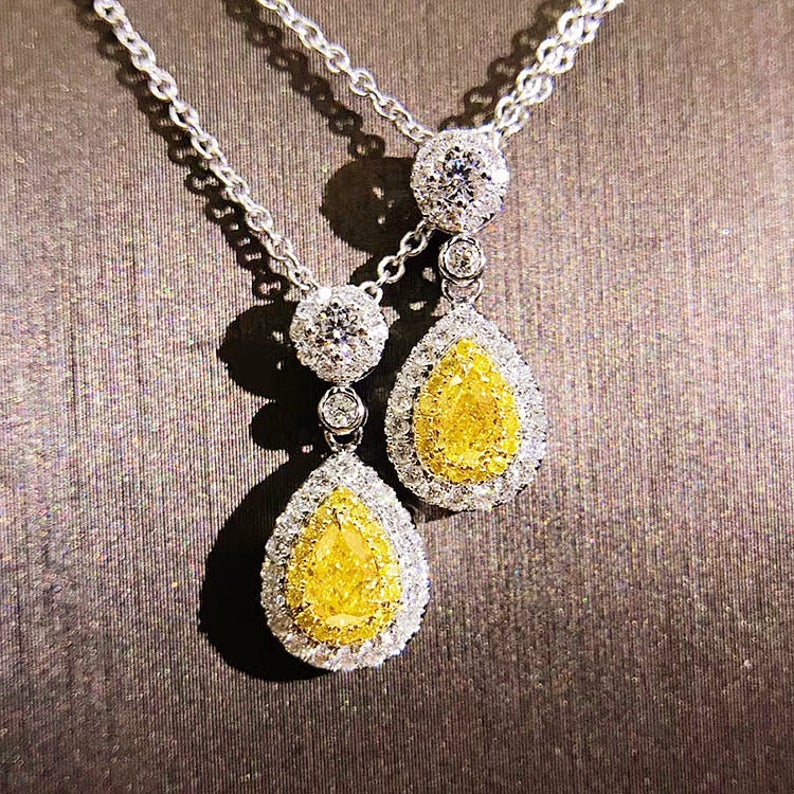 Pear Shaped Yellow Diamond Necklace