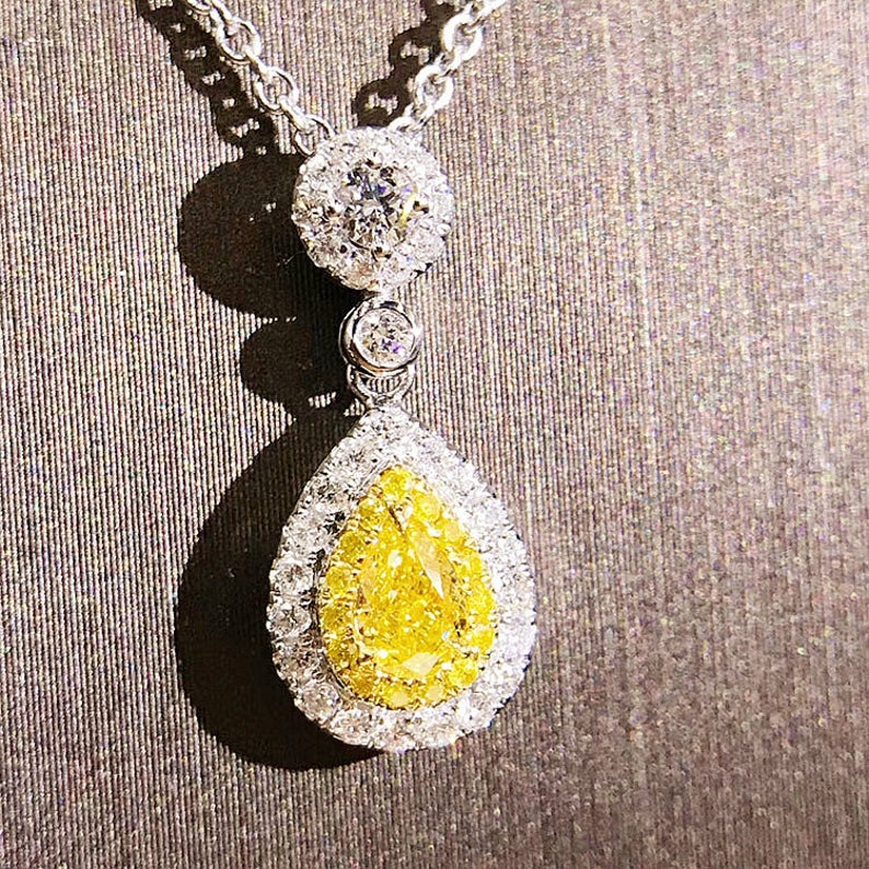 Pear Shaped Yellow Diamond Necklace