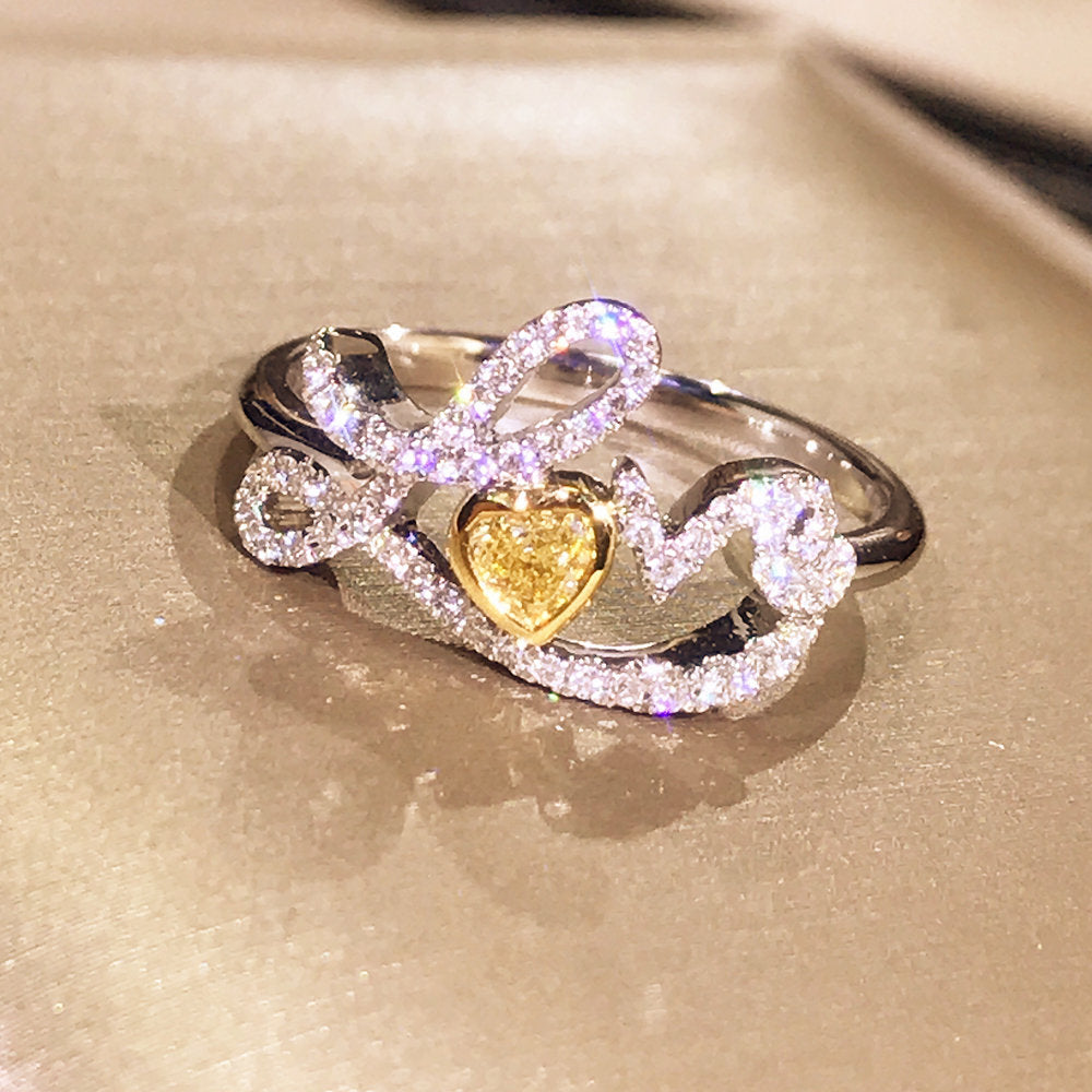 Yellow Diamond Love Heart Ring