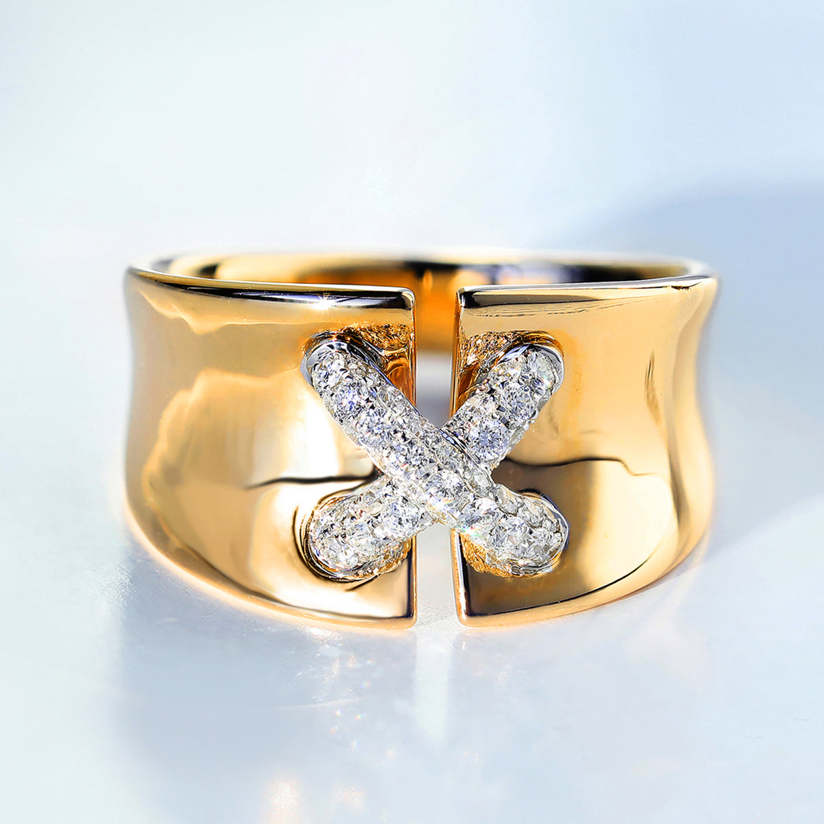 Diamond Corset Stitch Cross x Ring | HX Jewelry 18K White+Yellow Gold