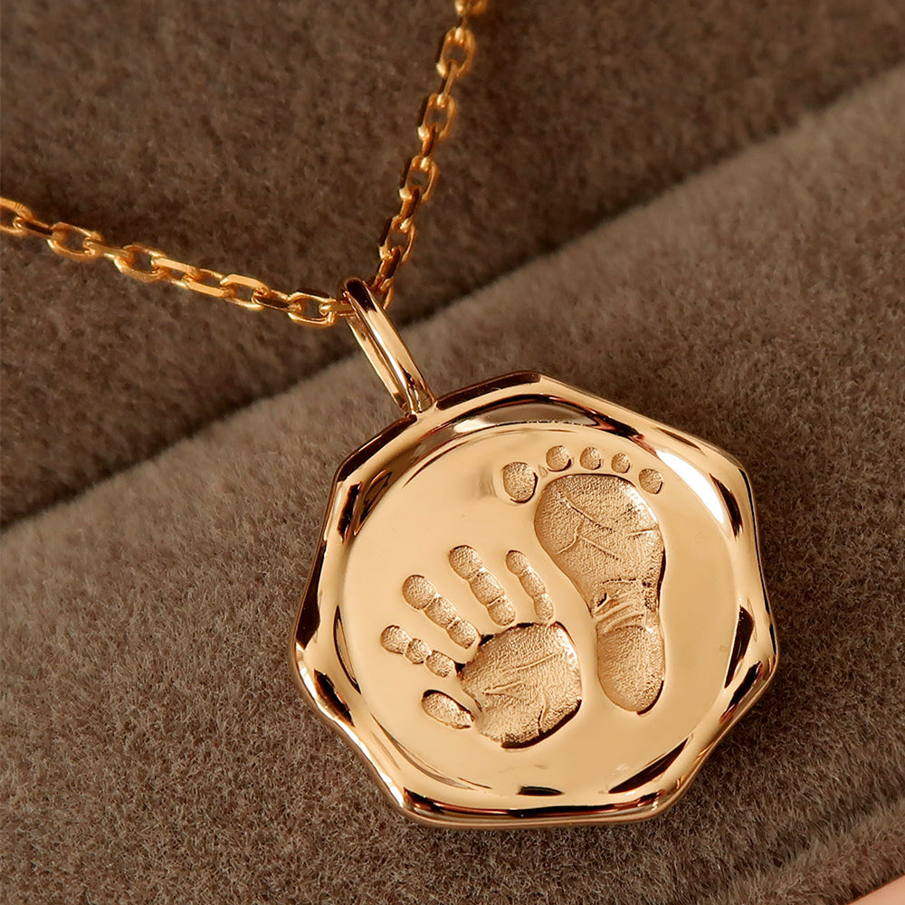 Baby Hand and Foot Print Gold Wax Seal Pendant