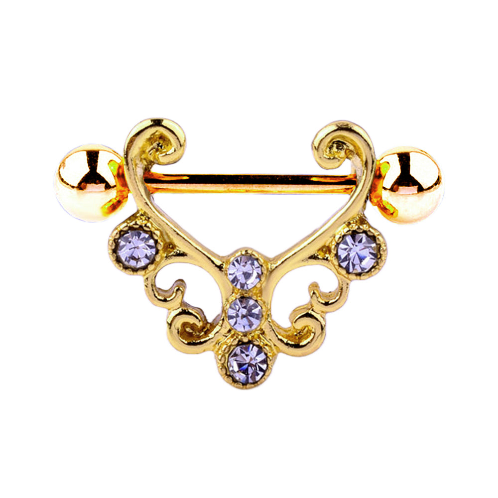 14 Kt. gold nipple piercing with gems
