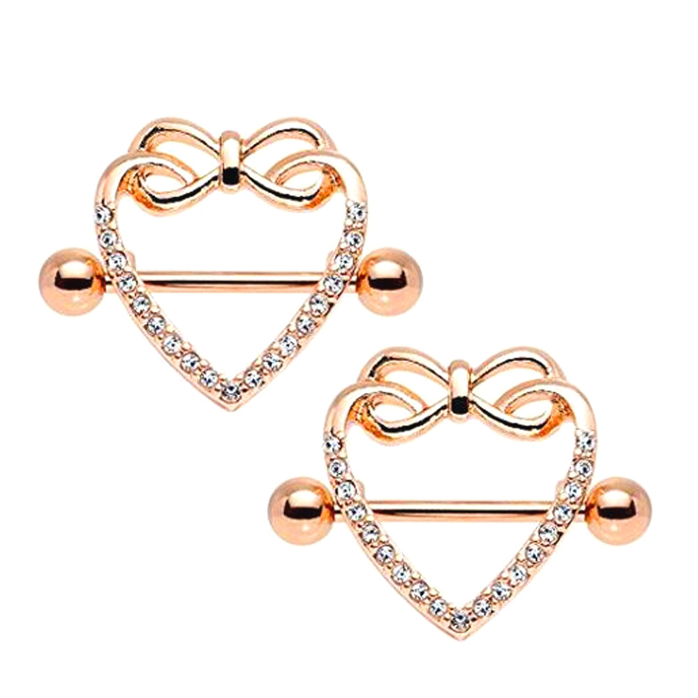 Rose Gold Heart Nipple Ring Shield Piercing One Pair 2 