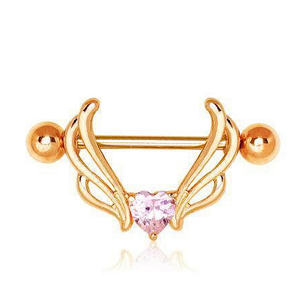 thumbnail image 2 of Snake Love Heart Pink Gem Dangle Nipple Shield – 14g (1.6mm) Surgical Steel Body Jewelry 2 of 6