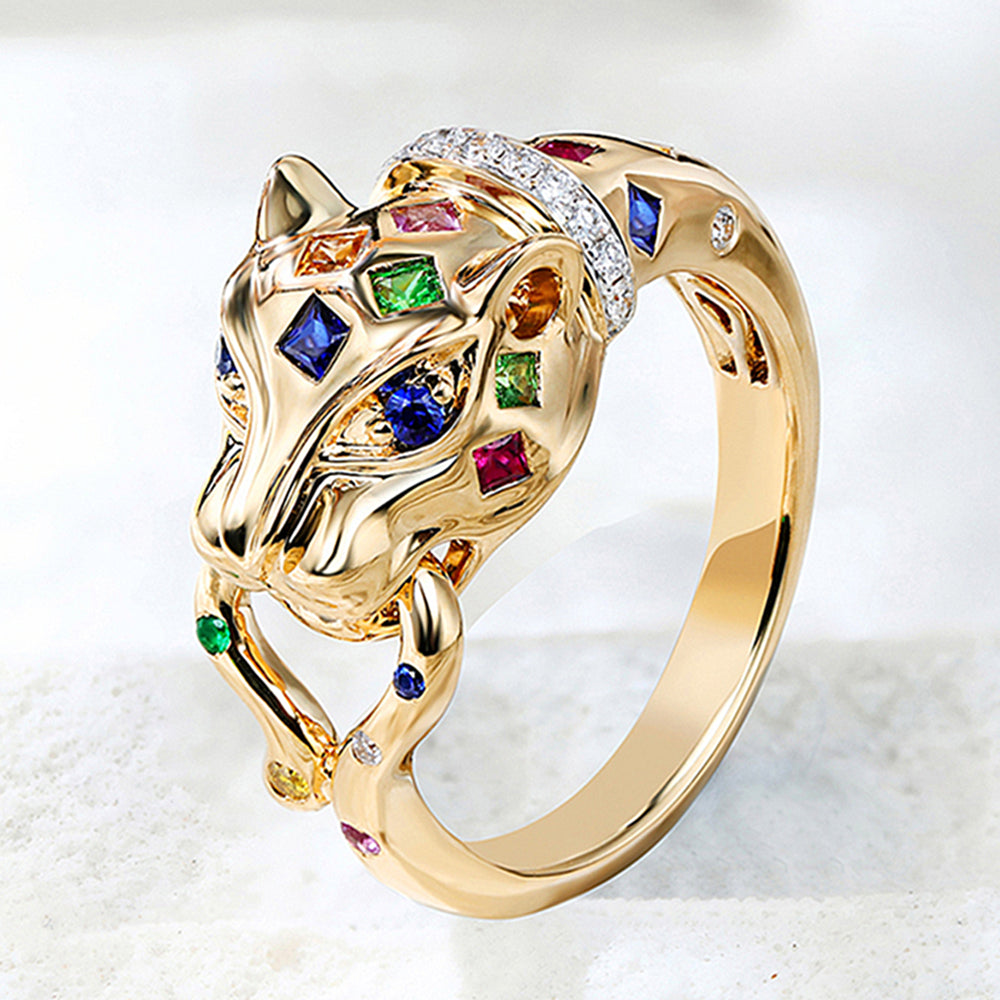Multi-Gems and Diamond Panther Ring | HX Jewelry
