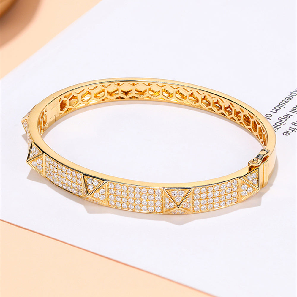 Diamond Pave Pyramid Rivet Style Bangle Bracelet | HX Jewelry