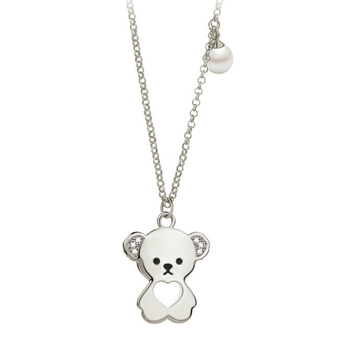 Silver Bold Bear Necklace with onyx and bear charm | TOUS