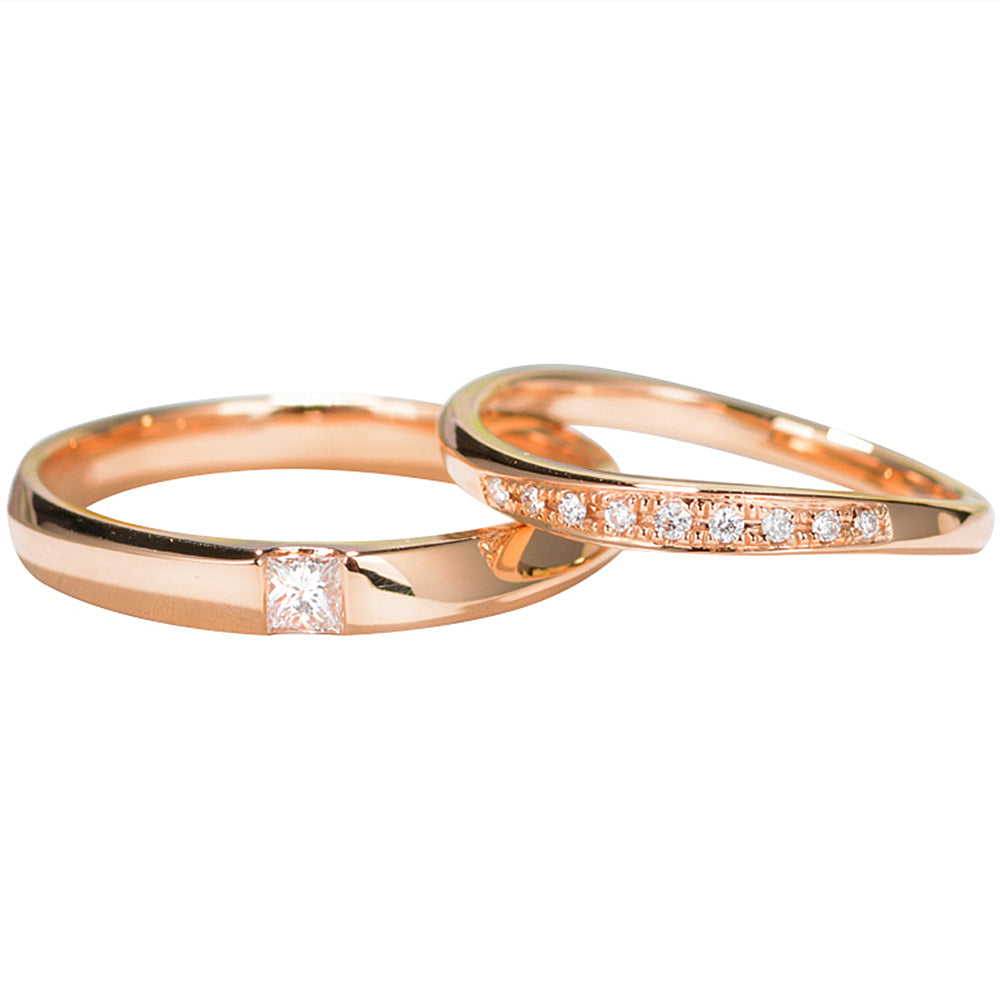 2 PCS Fashion Two Diamond-Studded Titanium Steel Couple Rings For Couple,  Size: US Size 9(Rose Gold) | ZA | PMC Jewellery