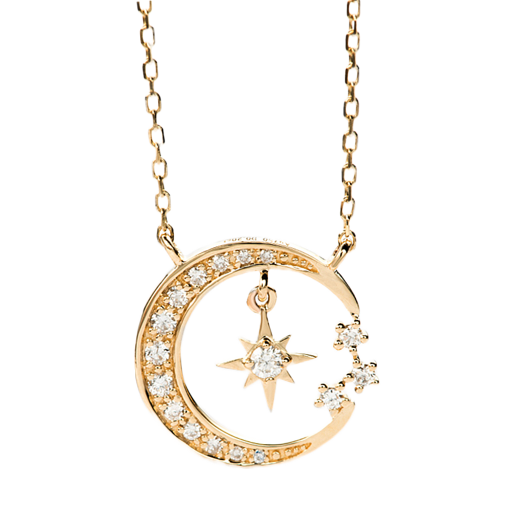 Diamond Crescent Moon and Star Pendant Necklace HX Jewelry