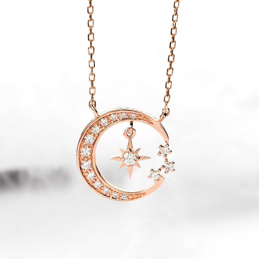 14K Gold & Diamond Moon & Star Necklace – Sabrina Design