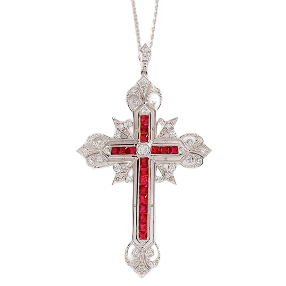 Diamond and 2025 ruby cross necklace