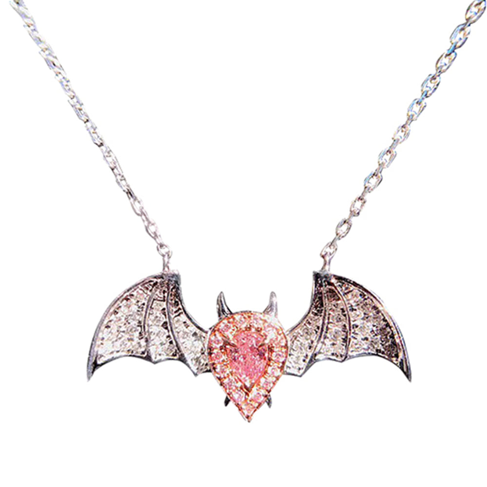 Solid Gold Pink Diamond Bat Pendant Necklace