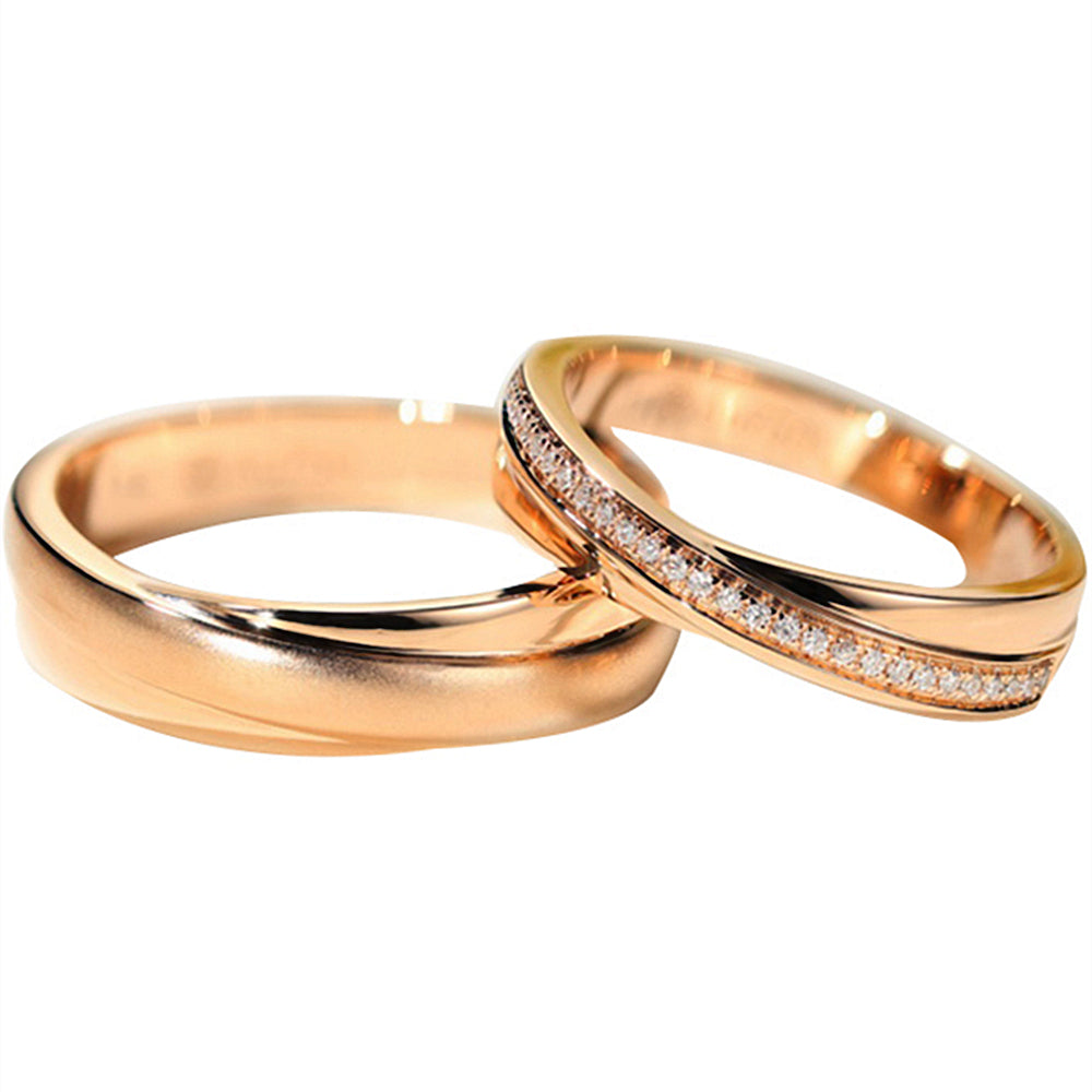 Diamond Criss-Cross Overlay Matching Couple Wedding Rings | HX Jewelry
