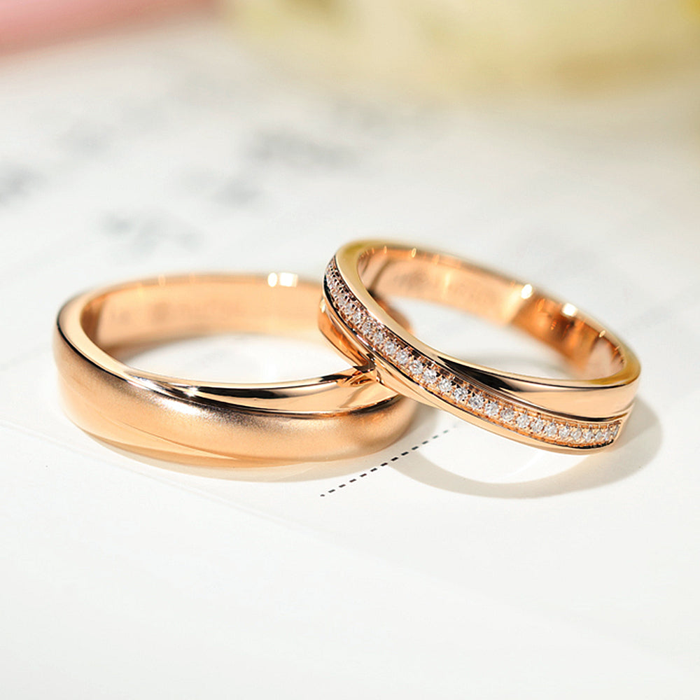 Diamond Criss-Cross Overlay Matching Couple Wedding Rings | HX Jewelry