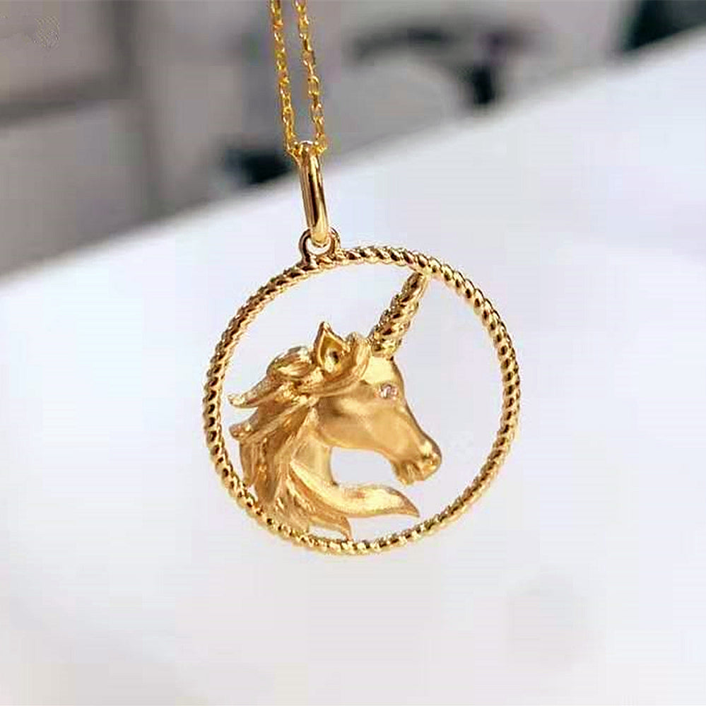 Diamond Fairy Tale Unicorn Circle Pendant | HX Jewelry