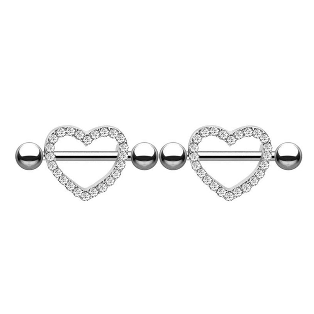Nipple piercing made of stainless steel, heart, arrow, clear zircons,  silver color | Jewellery Eshop EU
