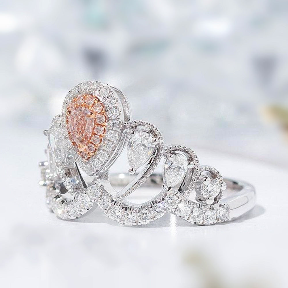Pear Cut Pink Diamond Tiara Crown Shape Ring HX Jewelry