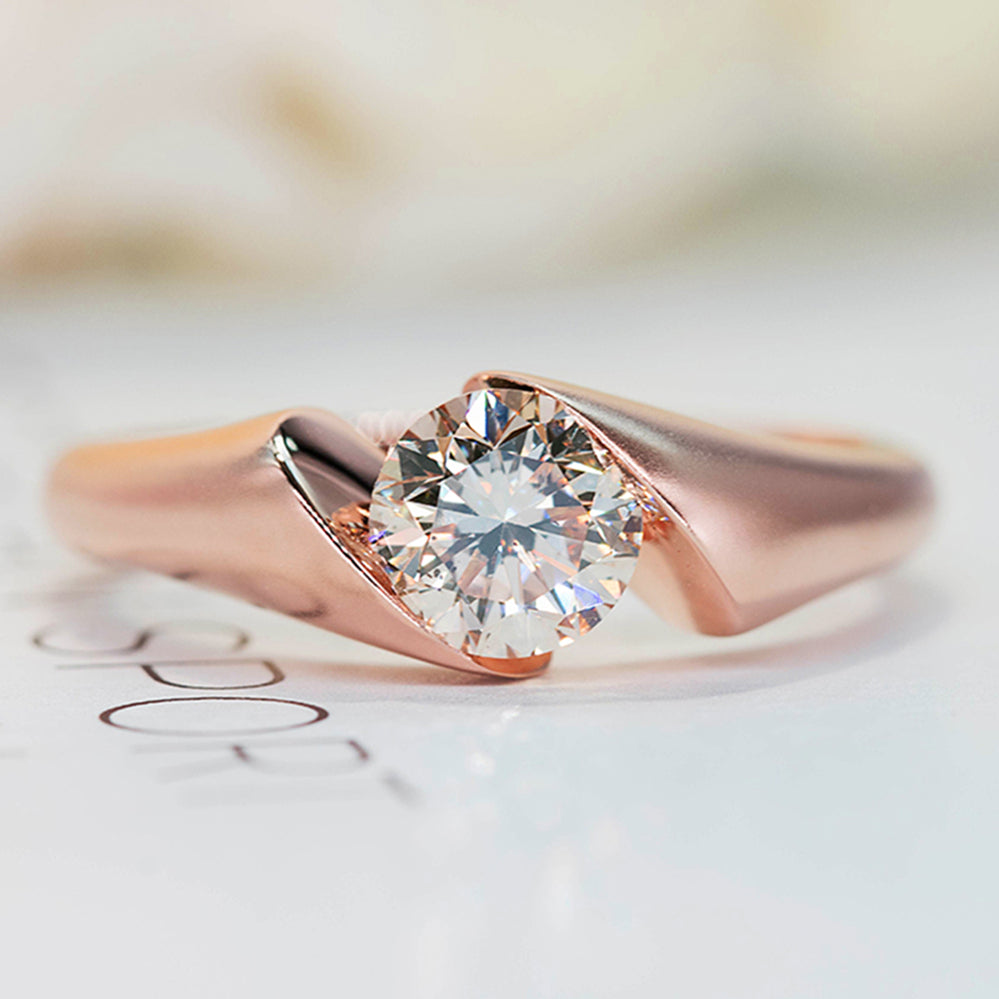 Lab-Grown Diamond Modern Design Engagement Ring - 14K Rose Gold