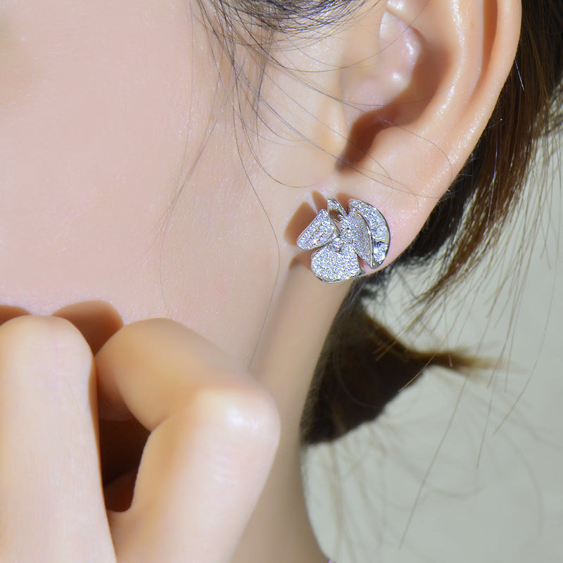 Diamond Flower Earrings Floral Studs Rose Studs Elegant Dainty Tiny -  Stellar Fields