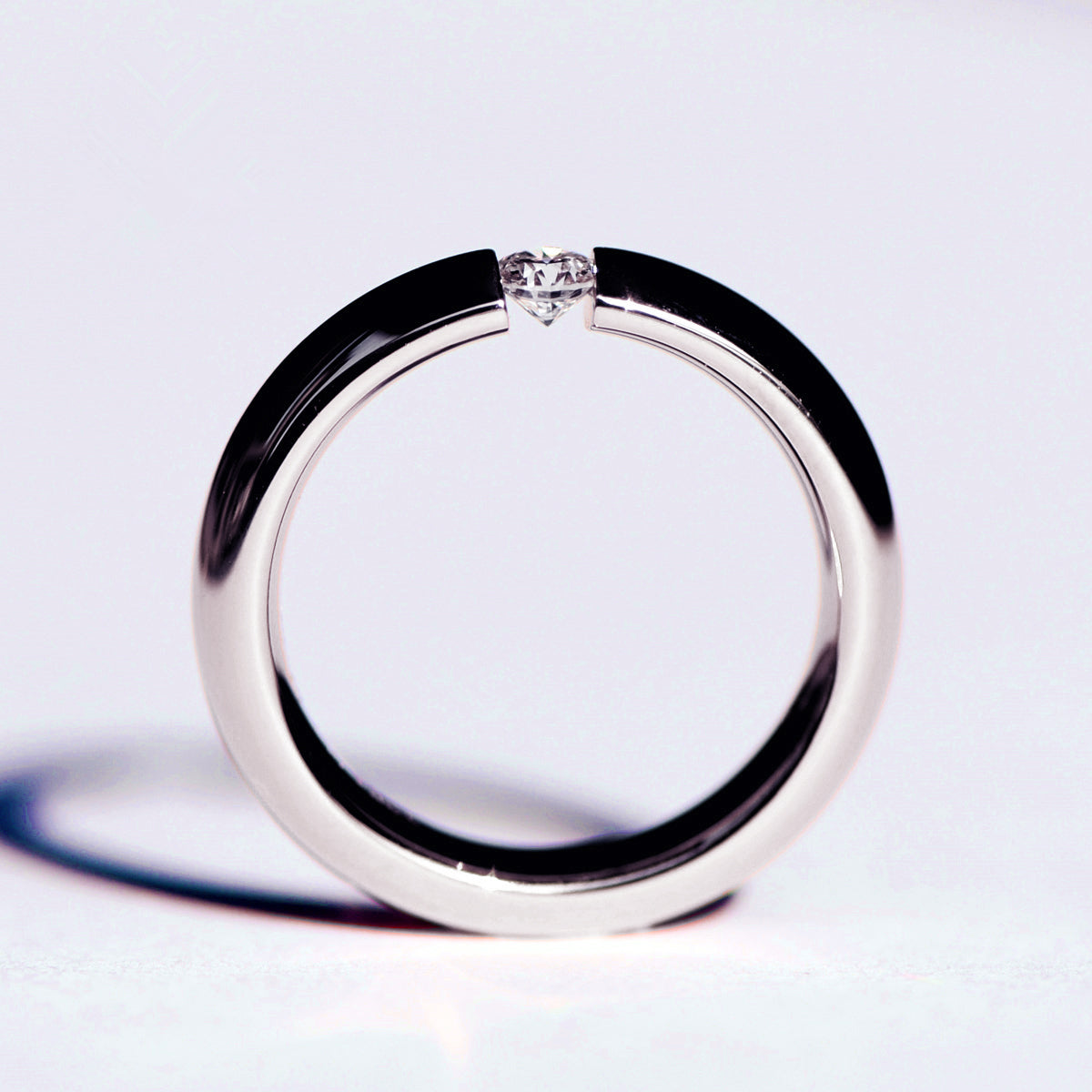 Tension Set Diamond Couples Wedding Ring - 14K White Gold Men's Ring