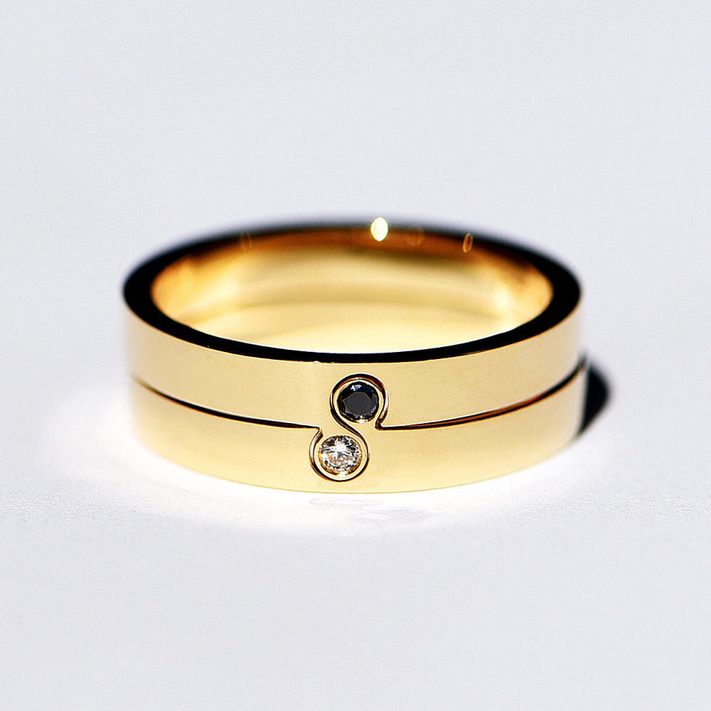 Interlocking Yin-Yang Diamond Puzzle Ring Set